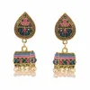 Brincos de bronzeamento de cor de cristal de cor de cristal de cor de ouro vintage para mulheres para mulheres étnicas jóias de vestido afegãs de jhumka afegãos