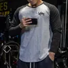 Men's T Shirts Spliced Sports Long Sleeve Shirt Men's Gym Basketball Training Casual Round Neck Cotton T-shirt