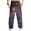 Men's Jeans Plus Size Waist 3046 Inch Skateboard Mens Jeans WideLeg Loose Hip Hop Embroidered Flower Wings Male Denim Pants Tide Trousers Z0225