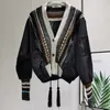 Women s Jackets Korean Style Varsity Jacket Autumn Winter Fashion Patchwork Striped Knitted V Neck Tassel Drawstring Coat Outwear 230225