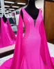 Saudyjska arabska Dubai Fuchsia cekinowa syrena wieczorowa sukienki zanurzające w szyję wieczorową suknię z odłączoną przylądkiem długa formalna sukienka imprezowa