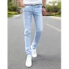 Herenjeans 2022 Nieuwe mannen strekken Skinny Jeans Male Designer Brand Super Elastic rechte broek Jeans Slim Fit Fashion Jeans Sky Blue Z0225