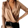 Women's Blouses & Shirts Elegant Lady Top Cross Shirt Long Sleeve Blouse Satin Surface For Party Women BlouseWomen's