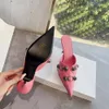 Stiletto Slides Slippers Sandals Stud Buckle Embellished Shoes Open Pointed Toe Stiletto Heel Luxury Designers Shoe For Women Footwear Beach Slipper Flip Flops