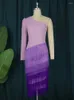 Casual Dresses Women Party 2023 Purple Tassel One Shoulder Midi Chic Robes Irregular Patchwork Big Size Formal
