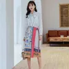 Etekler Kore Vintage Wrap Etek Kadınlar Baskı Çiçek Yüksek Bel Dantel Yukarı Tasarımcı Diz Uzunluğu Bayanlar 2023 Moda V015