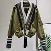 Women s Jackets Korean Style Varsity Jacket Autumn Winter Fashion Patchwork Striped Knitted V Neck Tassel Drawstring Coat Outwear 230225