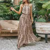 Casual Dresses Summer Dress for Women Halter Off Shoulder Fashion Snakesskin Printed Boho Maxi Sexig ärmlös spetsar upp Beach Sundress D30