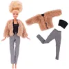 4-teiliges Set, Pelzweste, Mantel und Kleid, lässiges Outfit für 18-Zoll-Barbies-Puppe, Bekleidung, Kleidung, Accessoires, Plüschjacke, Promi-Kind, DIY-Spielzeug