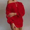 Casual Dresses Fashion Femme Robe For Women Sexy Solid Lantern Sleeve Off Shoulder Long Sleeves Sweater Dress Jurken Winter 2023