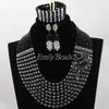 Halsbandörhängen Set Fashion Black Clear Ab Crystal Beads Statement Chunky African Wedding Jewelry 8 Rows AlJ615