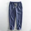 Herrbyxor 2022 Summer Thin Linen Casual Harem Pants Men Kläder fotledslängd koreansk stil randiga streetwear män byxor byxor svart z0225