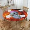 Table Cloth Round Oilproof Bibble In Fire Cover Elastic Fitted Funny Cartoon Backing Edge Tablecloth For Dining