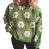 Kvinnors tröjor Autumn/Winter 2023 Europe-USA Style Pullovers Women/Girl O-Neck Little Daisy Brodery Loose Kniting tröja svart/greenwo