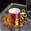 Cups Saucers Creative Clockwork Gear Cup And Saucer Gold Silver Colorful Ceramic Coffee Tea Set Luxury Wedding Birthday Gifts