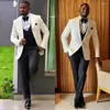 Men's Suits Ivory Shawl Lapel Groom Man SuitsTuxedos Mens Wedding Dress Jacket Blazer Prom Dinner 3 Piece Suit(Jacket Pants Tie Vest)