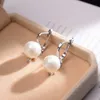 Charm Simple 12mm Round Pearl Drop Earrings for Women Gold Silver Color Plated Cubic Zirconia Crystal Earring New Fashion Jewelry Gift G230225