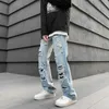 Erkekler Kot 2022 İlkbahar ve Yaz Yeni Erkekler High Street Hiphop Microladen Jeans Ins Tide Marka Gevşek Düz Nostaljik Yırtık Pantolonlar Z0225