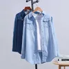 حياكة نسائية Tees Denim Shirt Girl 2023 الربيع والخريف المتوسطة الكورية ذات الطول الكوري الطويل ذات الحجم الطويل ذات الحجم الطويل