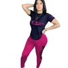 Chándales de talla grande para mujer, Top corto ajustado de manga corta, pantalón de chándal apilado, chándal de verano de dos piezas, conjuntos de pantalones para correr