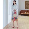 Etekler Kore Vintage Wrap Etek Kadınlar Baskı Çiçek Yüksek Bel Dantel Yukarı Tasarımcı Diz Uzunluğu Bayanlar 2023 Moda V015