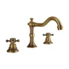 Bathroom Sink Faucets Antique Brass Finished Deck Mounted Three Holes Double Handles Widespread Faucet Basin Mixer Tap