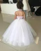 Flickaklänningar High Neck Applique Tulle Kids Formal Wear Birthday Christmas Girls Pageant Wedding Party Events Flower Custom