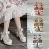 Chaussures habillées Doux Bow boucle sangle Mary Jane chaussures femme couleur unie talon haut plate-forme pompes femmes rose Lolita dames Colsplay chaussures de fête 230225