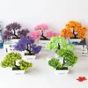 装飾的な花人工植物ボンサイフーラー鉢植えの装飾品のための小さな木のポット偽の植物ホームルームテーブルエル