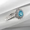 Anéis de casamento lindos brancos e azuis cúbicos zirconia lady flor anel de flor prata colorida bandas requintadas engajamento para mulheres ANEL