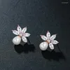 Boucles d'oreilles HUAMI court 18k perle pendentif or argent couleur Zircon Bijoux de mode cadeau romantique pour les femmes Bijoux