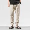 Herrbyxor 2023 sommar bomullslinne harem casual byxor män solid färg smal fit harajuku joggar mode herrkläder z0306