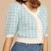 Women's Knits & Tees Women Single Breasted Mohair Sweater Short Sleeve Plaid Vintage Female Knitted Cardigan 2023 Spring Summer