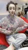 Kvinnors blusar Europeiska blus kvinnlig 2023 vårpärl lotus krage fragmenterad blomma chiffong kvinnor koreanska lösa smala