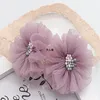 Accesorios para el cabello, diadema para bebé, acto principal, sombreros de papel, banda de hilo de red de doble flor para niños, bebés