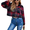 Dames jassen vrouwen meisjes korte jas mode jas patchwork plaid knop sluiting herfst winter revers nek lange mouw warm