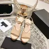 2023 Pure Color Fish Mouth High Heel Sandals Womens Designer Luxury 100% Leather Wedge-Heeled Platform Casual Sandal Spring Summer Ladys Sexiga bekväma hälskor