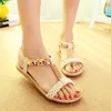 Sandals Flat Bottom Open Toe Korean Fashion Diamond Anti-skid Beach Shoes Women's 2023 Suede Low Side Belt Arrival