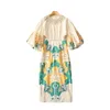 2023 Spring morel Paisley Print Drukujna sukienka z koralikami 4/5 Lantern Sleeve Okoła szyi dhinestone midi sukienki S2D201653