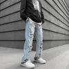 Erkekler Kot 2022 İlkbahar ve Yaz Yeni Erkekler High Street Hiphop Microladen Jeans Ins Tide Marka Gevşek Düz Nostaljik Yırtık Pantolonlar Z0225