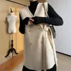 Kvinnors västar vårens höstkoreanska mode lösa ärmlös snörning med dubbelbröst chic streetwear ullkontor lady waistcoat 230225