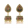 Brincos de bronzeamento de cor de cristal de cor de cristal de cor de ouro vintage para mulheres para mulheres étnicas jóias de vestido afegãs de jhumka afegãos