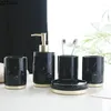 Set di accessori per il bagno Ceramica con motivo in marmo nero Bagno 5 pezzi Porta spazzolino da denti di fascia alta per il lavaggio della bocca Kit creativo