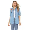 Camicette da donna Primavera Estate Donna Blosue Denim Top Camicia a maniche lunghe Ricamo Donna Jean Floral Women