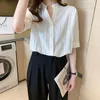 Women's Blouses & Shirts S-2XL Half Sleeve Singel Breasted White Shirt Summer O Neck Loose Casual Korean Fashoin Office Ladies Blouse Button