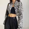 Kvinnors blusar kvinnor mode kort leopard zebra tryck skjorta lång ärm lös lös casual skörd toppar hög midja street stil blus cardigan