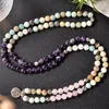 Strand 108 Mala 8mm Natural Amethyst Amazonite Rose Quartz Pärled Elastic Cord Wrap Armband Yoga smycken Män och kvinnor Charm Bangle