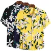 Мужские повседневные рубашки Хлопкополиэстер лето с коротким рукавом тропический цветочный рисунок гавайский пляж мужской блуз