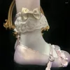 Women Socks Princess Bowknot Ankle Embroidery Floral Ruffled Trim Hosiery