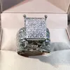 Handgjorda bröllopsringar Luxury Jewlery 925 Sterling Silver Full White Sapphire Cz Diamond GemStones Party Promise Women Engagement Band Ring Gift